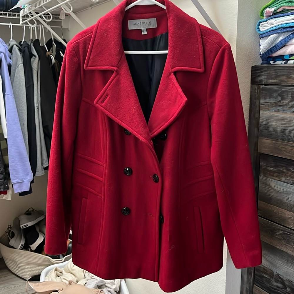 Anne Klein Short Red Peacoat